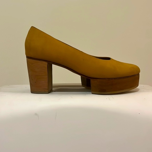 Mustard Suede Designer Block Heels - Picture 2 of 2